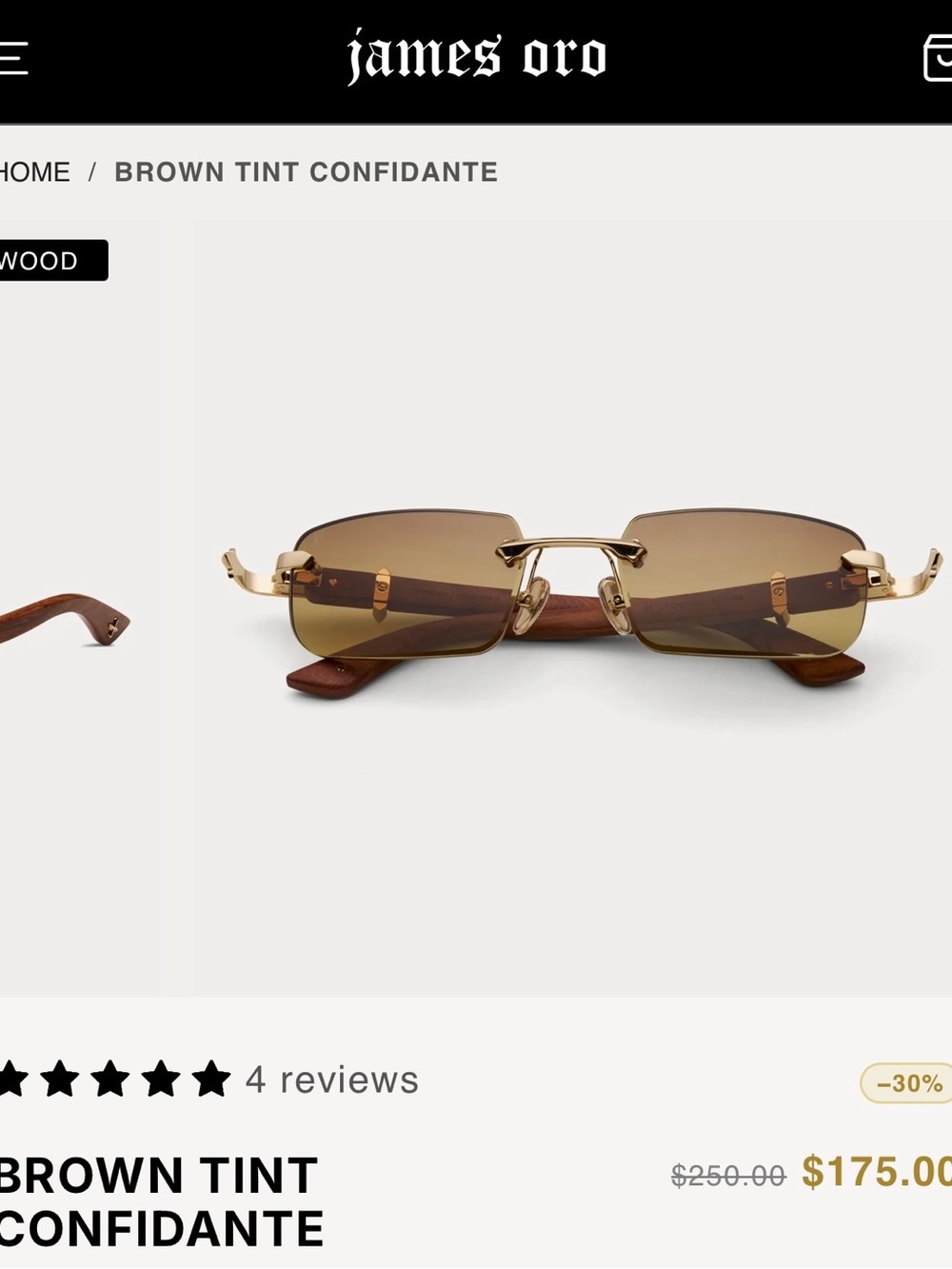 James Oro Brown and Gold Rimless Sunglasses